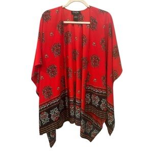 Marcus Adler Dark Floral Kimono Red Black Lightweight Layer Boho Whimsigoth OS